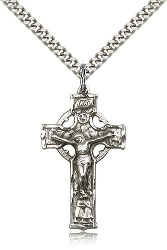 Men's Traditional Celtic Crucifix Pendant - Sterling Silver