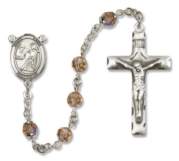 St. Luke the Apostle Sterling Silver Heirloom Rosary Squared Crucifix - Topaz