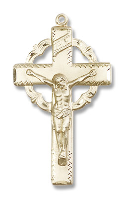 Celtic Crucifix Medal High Polish - 14K Solid Gold