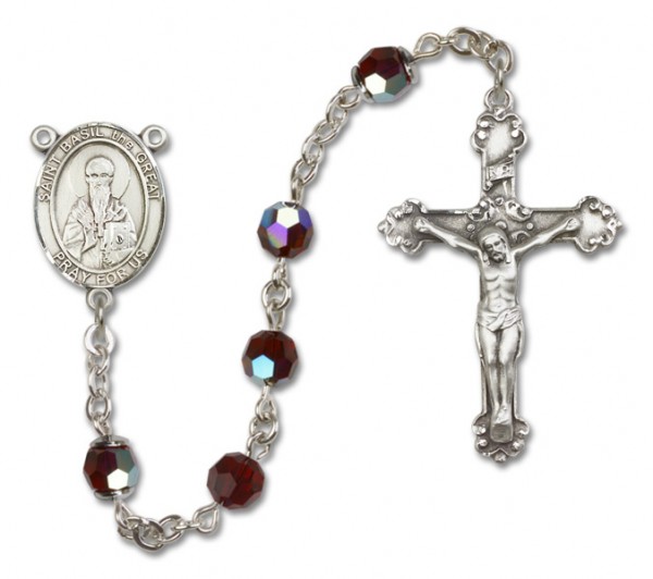 St. Basil the Great Sterling Silver Heirloom Rosary Fancy Crucifix - Garnet
