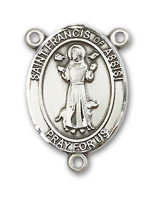 St. Francis of Assisi Rosary Centerpiece Sterling Silver or Pewter - Sterling Silver