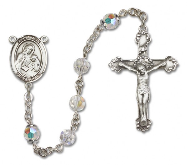 St. Ann Sterling Silver Heirloom Rosary Fancy Crucifix - Crystal