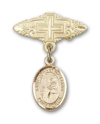Pin Badge with St. John of the Cross Charm and Badge Pin with Cross - 14K Solid Gold