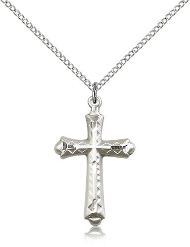 Fluted Texture Cross Necklace - Sterling Silver