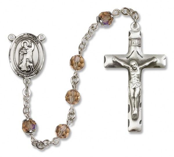 St. Drogo Sterling Silver Heirloom Rosary Squared Crucifix - Topaz