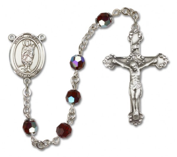 St. Victor of Marseilles Sterling Silver Heirloom Rosary Fancy Crucifix - Garnet