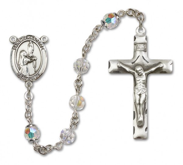 St. Bernadette Sterling Silver Heirloom Rosary Squared Crucifix - Crystal