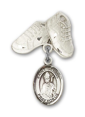 Pin Badge with St. Dennis Charm and Baby Boots Pin - Silver tone