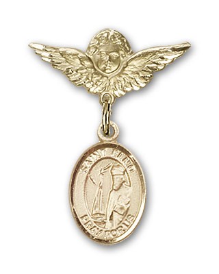 Pin Badge with St. Elmo Charm and Angel with Smaller Wings Badge Pin - Gold Tone