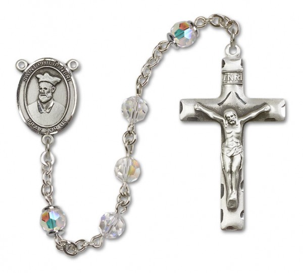 St. Philip Neri Sterling Silver Heirloom Rosary Squared Crucifix - Crystal
