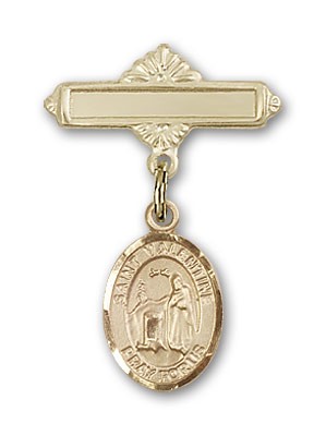 Pin Badge with St. Valentine of Rome Charm and Polished Engravable Badge Pin - Gold Tone