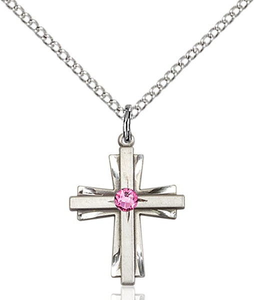 Youth Etched Cross Pendant with Birthstone Options - Rose