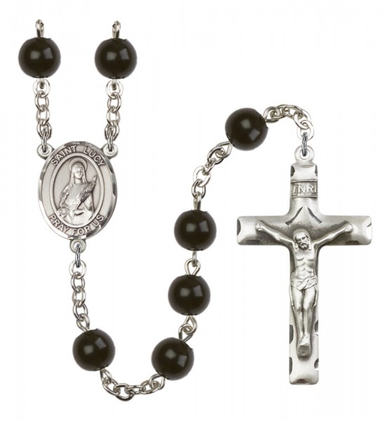Men's St. Lucy Silver Plated Rosary - Black