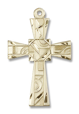 Men's Mosaic Cross Pendant - 14K Solid Gold
