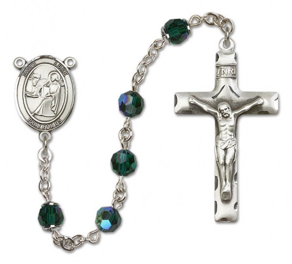 St. Luke the Apostle Sterling Silver Heirloom Rosary Squared Crucifix - Emerald Green