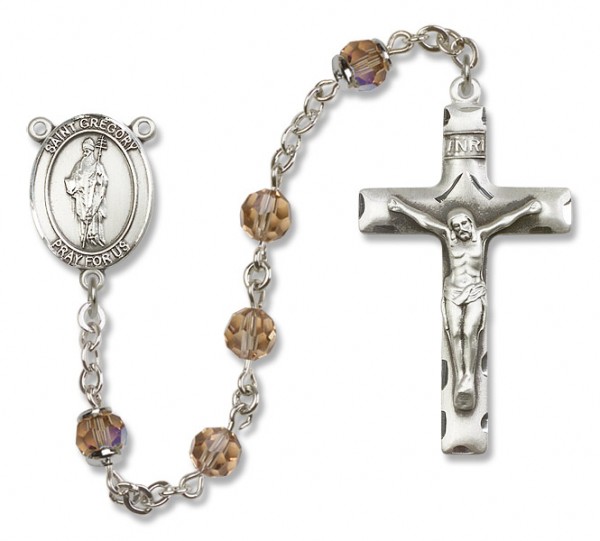 St. Gregory the Great Sterling Silver Heirloom Rosary Squared Crucifix - Topaz
