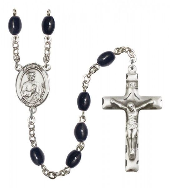 Men's St. Jude Thaddeus Silver Plated Rosary - Black Oval