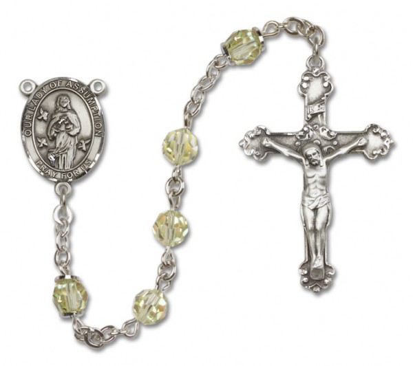 Our Lady of Assumption Sterling Silver Heirloom Rosary Fancy Crucifix - Jonquil