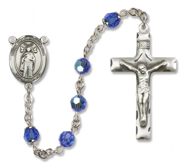 St. Ivo Sterling Silver Heirloom Rosary Squared Crucifix - Sapphire