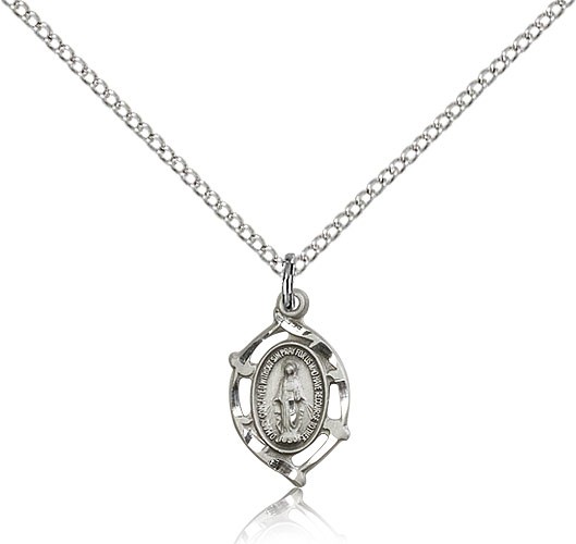 Petite Miraculous Medal Necklace with Pointed Edge - Sterling Silver
