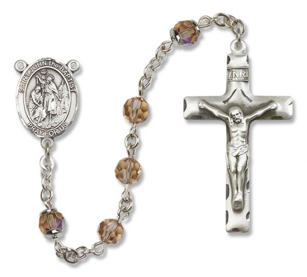 St. John the Baptist Sterling Silver Heirloom Rosary Squared Crucifix - Topaz