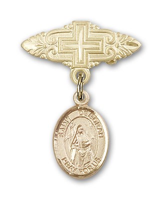 Pin Badge with St. Deborah Charm and Badge Pin with Cross - 14K Solid Gold