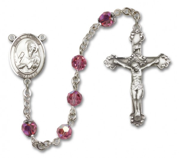 St. Andrew the Apostle Sterling Silver Heirloom Rosary Fancy Crucifix - Rose