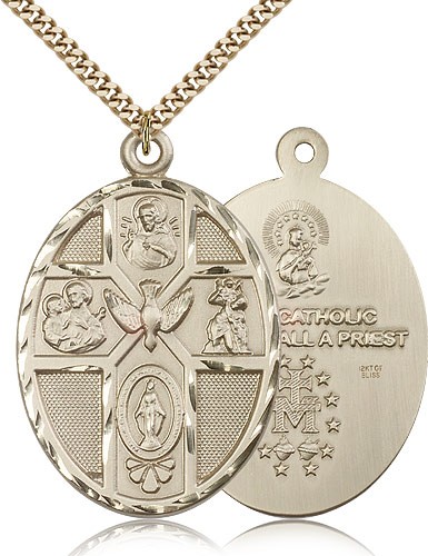 Men's Large 5-Way Holy Spirit Medal - 14KT Gold Filled