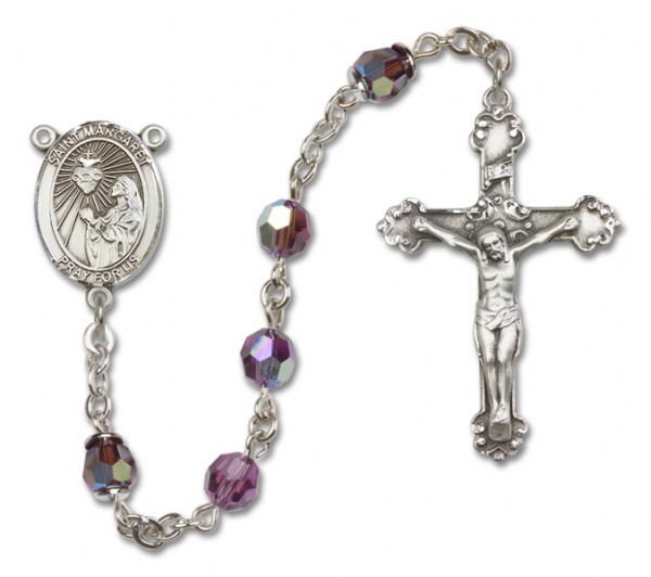 St. Margaret Mary Alacoque Sterling Silver Heirloom Rosary Fancy Crucifix - Amethyst