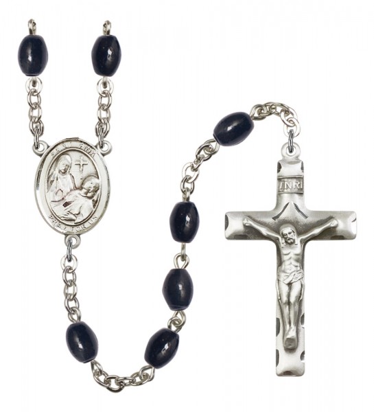 Men's St. Fina Silver Plated Rosary - Black Oval