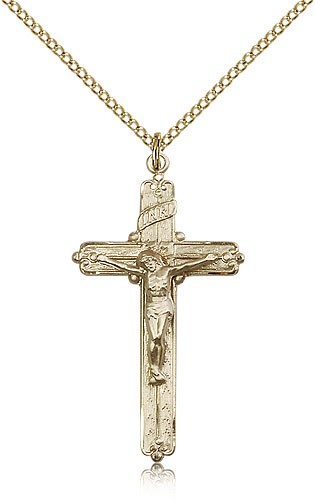 Woodgrain Sterling Silver Crucifix Medal - 14KT Gold Filled