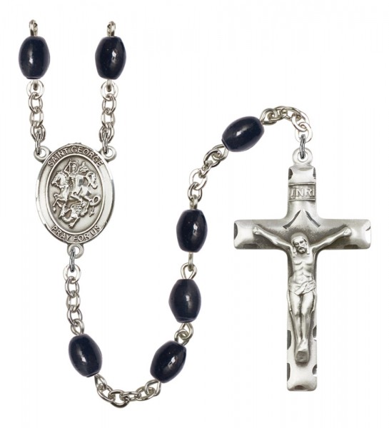 Men's St. George Silver Plated Rosary - Black Oval