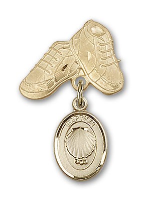 Baby Pin with Baptism Charm and Baby Boots Pin - Gold Tone