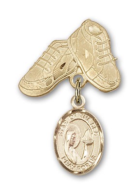 Baby Badge with Our Lady Star of the Sea Charm and Baby Boots Pin - 14K Solid Gold