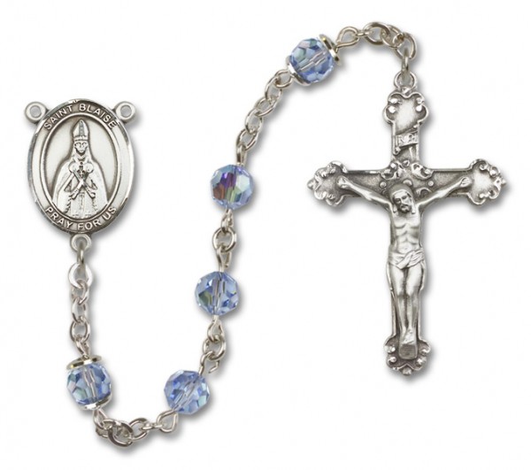 St. Blaise Sterling Silver Heirloom Rosary Fancy Crucifix - Light Sapphire