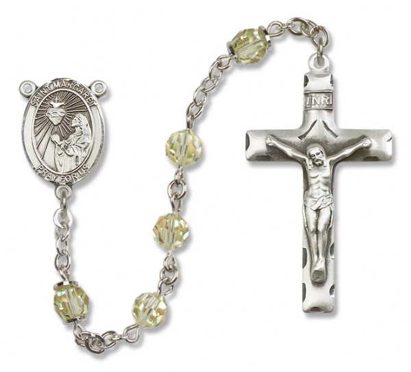 St. Margaret Mary Alacoque Sterling Silver Heirloom Rosary Squared Crucifix - Zircon