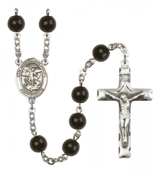 Men's San Miguel Arcangel Silver Plated Rosary - Black
