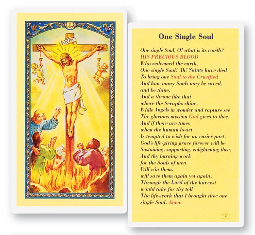 One Single Soul Laminated Prayer Card - 25 Cards Per Pack .80 per card