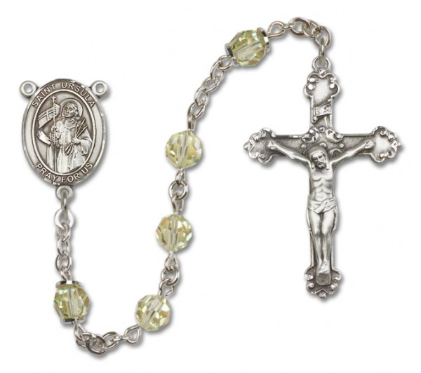 St. Ursula Sterling Silver Heirloom Rosary Fancy Crucifix - Zircon