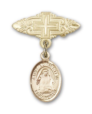 Pin Badge with St. Edith Stein Charm and Badge Pin with Cross - 14K Solid Gold