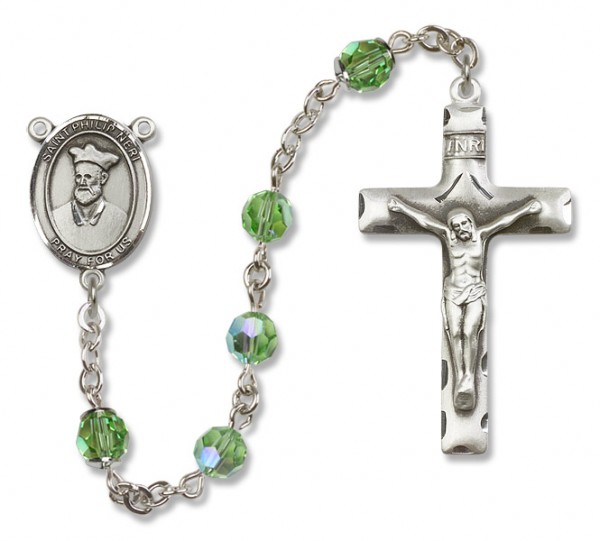 St. Philip Neri Sterling Silver Heirloom Rosary Squared Crucifix - Peridot