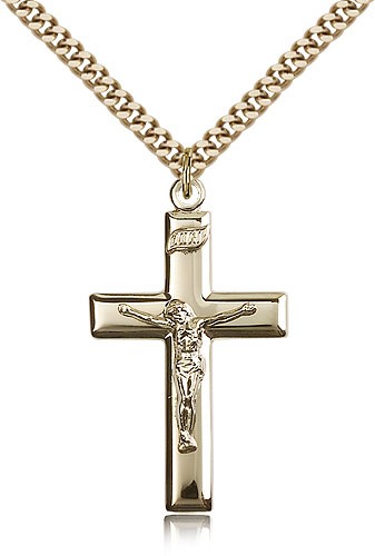 Traditional High Polish Crucifix Pendant - 14KT Gold Filled