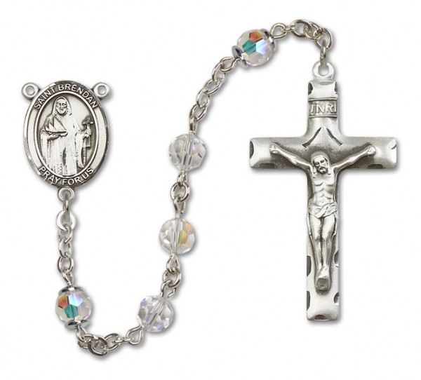 St. Brendan Sterling Silver Heirloom Rosary Squared Crucifix - Crystal