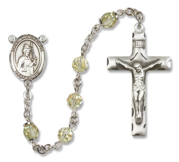 St. Wenceslaus Sterling Silver Heirloom Rosary Squared Crucifix - Zircon