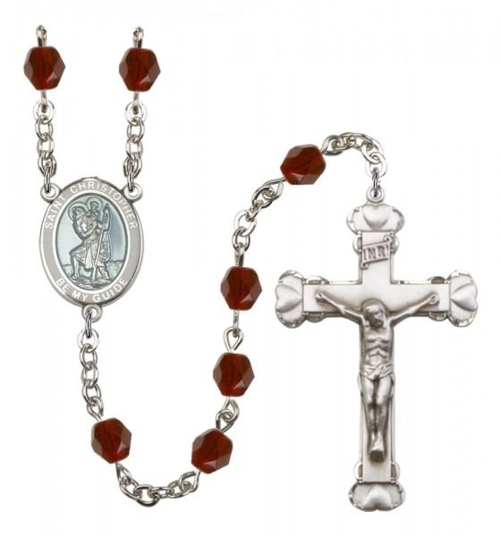 Women's St. Christopher Birthstone Rosary - Garnet