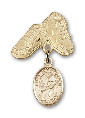 Baby Badge with Pope John Paul II Charm and Baby Boots Pin - Gold Tone