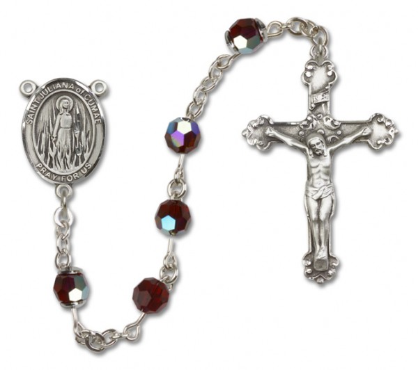 St. Juliana Sterling Silver Heirloom Rosary Fancy Crucifix - Garnet