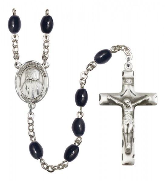 Men's St. Jeanne Jugan Silver Plated Rosary - Black Oval