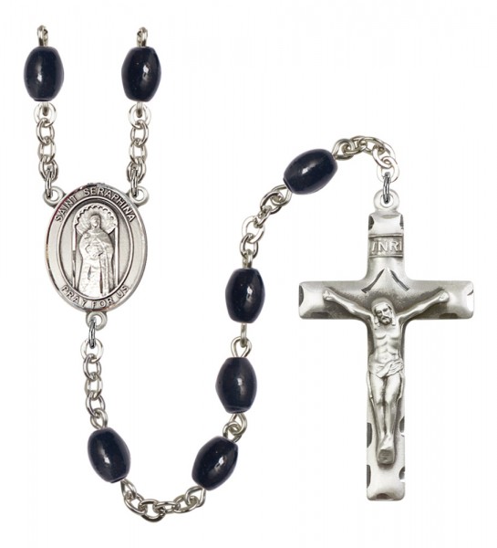 Men's St. Seraphina Silver Plated Rosary - Black Oval
