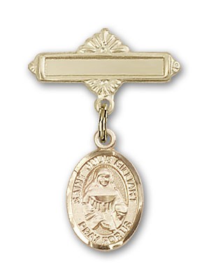 Pin Badge with St. Julie Billiart Charm and Polished Engravable Badge Pin - Gold Tone